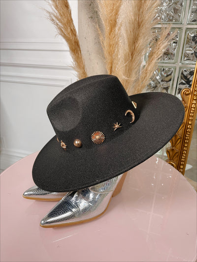 AMALFI Black Flat Rim Fedora