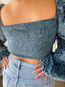 GEORGIA Blue Long Sleeve Front Tie Top