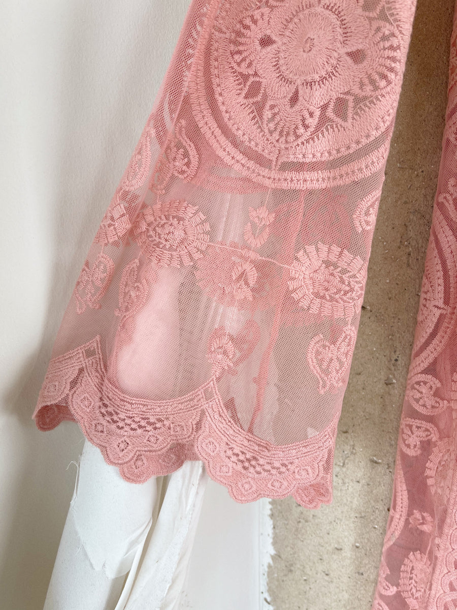 DARLING Pink Lace Crochet Duster