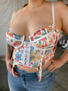 ROXY White Floral Print Mesh Zip Up Bustier