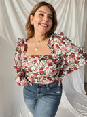 CHANTELL White Rose Print Satin Body Suit