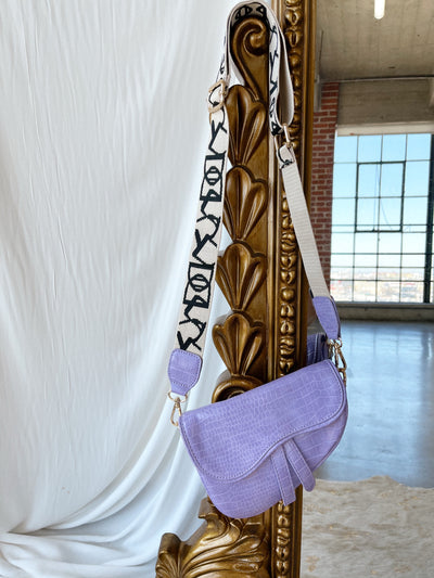 SADIE Lavender Faux Croc Saddle Bag