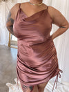 AFTER PARTY Mocha Satin Ruched Dress