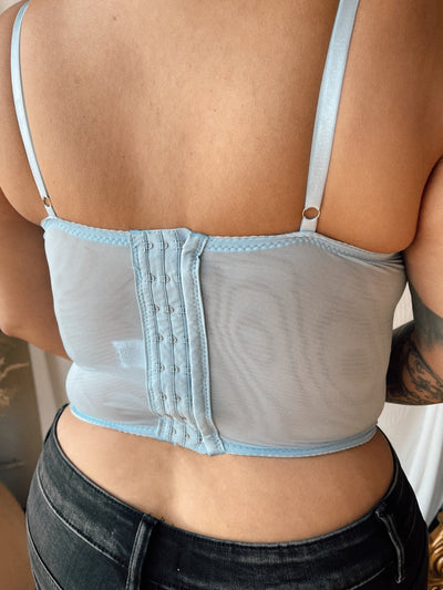 YOU GIVE ME BUTTERFLIES Baby Blue Sheer Corset Top
