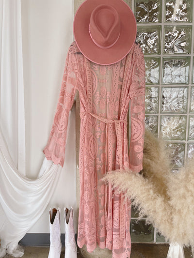 DARLING Pink Lace Crochet Duster