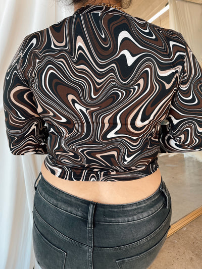 WAVEY Brown Swirl Print Top