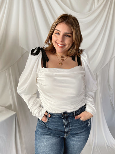 CHANTELL White Satin Body Suit