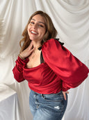 CHANTELL Red Satin Body Suit