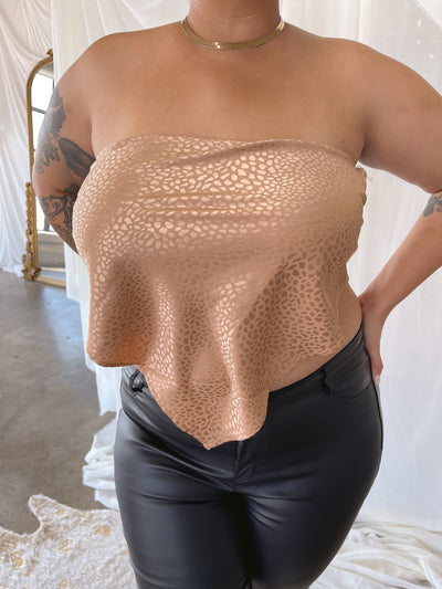 COCO Tan Leopard Satin Bandana Top