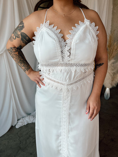 WINSLET White Crochet Lace Trim Maxi Dress