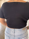 DIAMOND Black Soft Ribbed Crop Top with Safety Pin Closure
