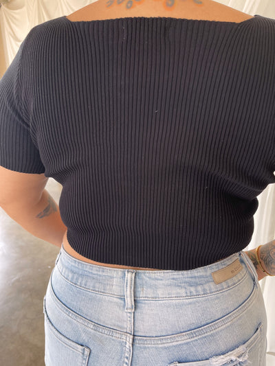 DIAMOND Black Soft Ribbed Crop Top with Safety Pin Closure