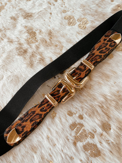 CELINE Black Leopard Double Gold Buckle Belt